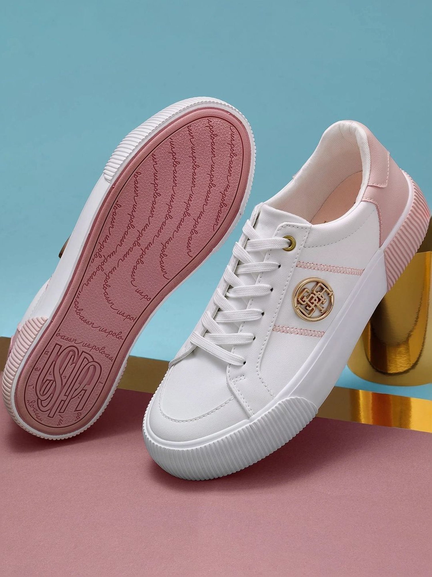 U.S. Polo Assn. Women's White & Pink Sneakers