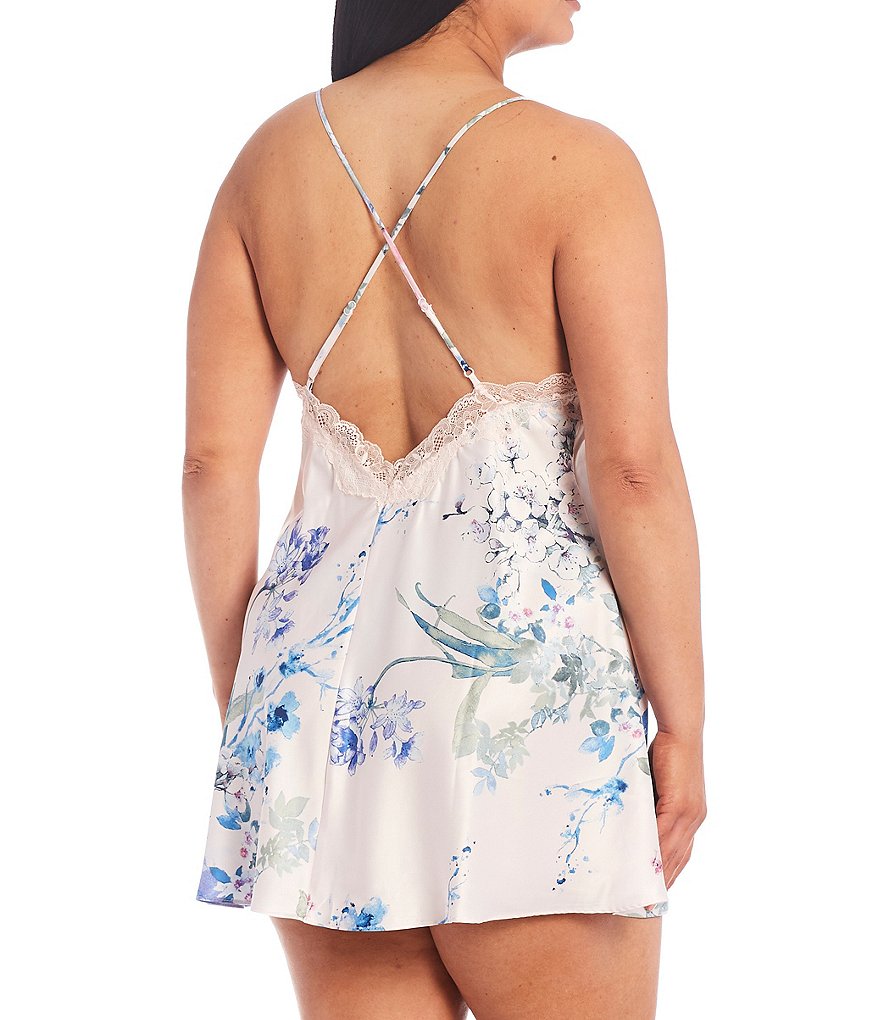 In Bloom by Jonquil Plus Floral Print Matte Satin Chemise