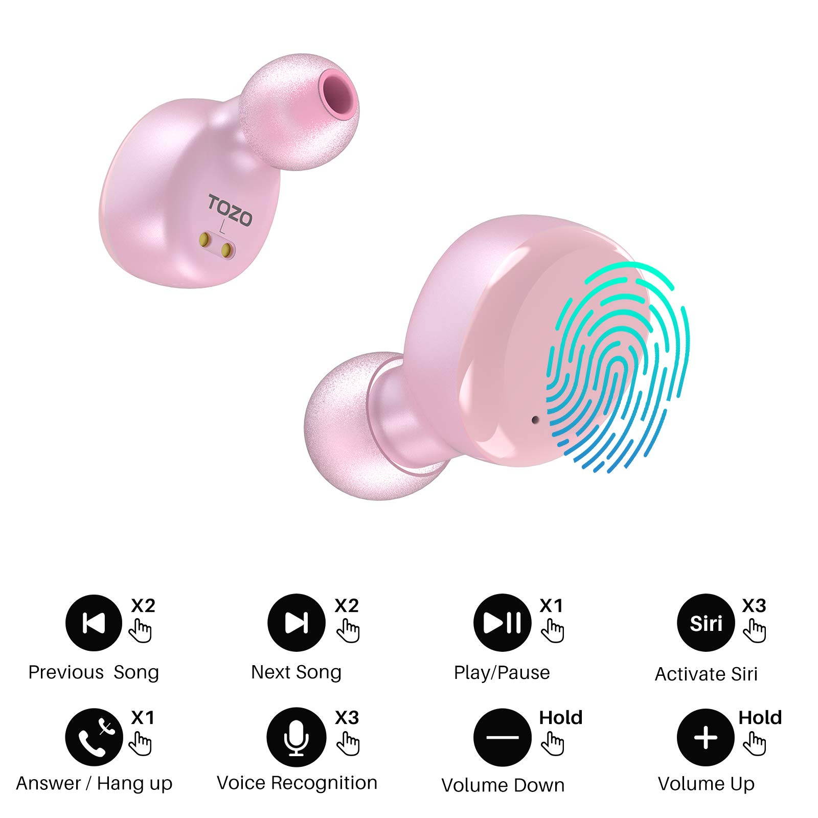 TOZO T6 True Wireless Earbuds Bluetooth Headphones Touch Control with Wireless Charging Case IPX8 Waterproof  Stereo Earphones in-Ear Built-in Mic Headset Premium Deep Bass for Sport