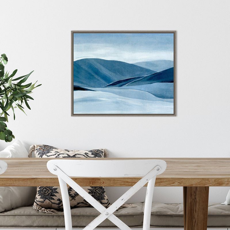 20" x 16" Indigo Range II Mountain by Annie Warren Framed Canvas Wall Art - Amanti Art