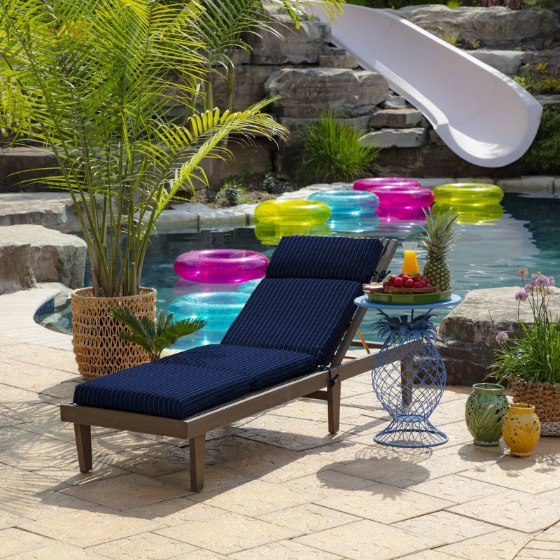 Woven Stripe Outdoor Chaise Lounge Cushion Blue - Arden Selections