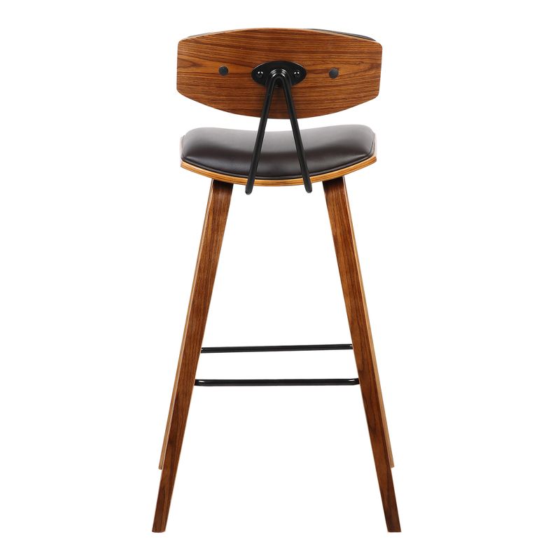 26" Fox Mid-Century Counter Height Barstool in Brown Faux Leather with Walnut Wood - Armen Living