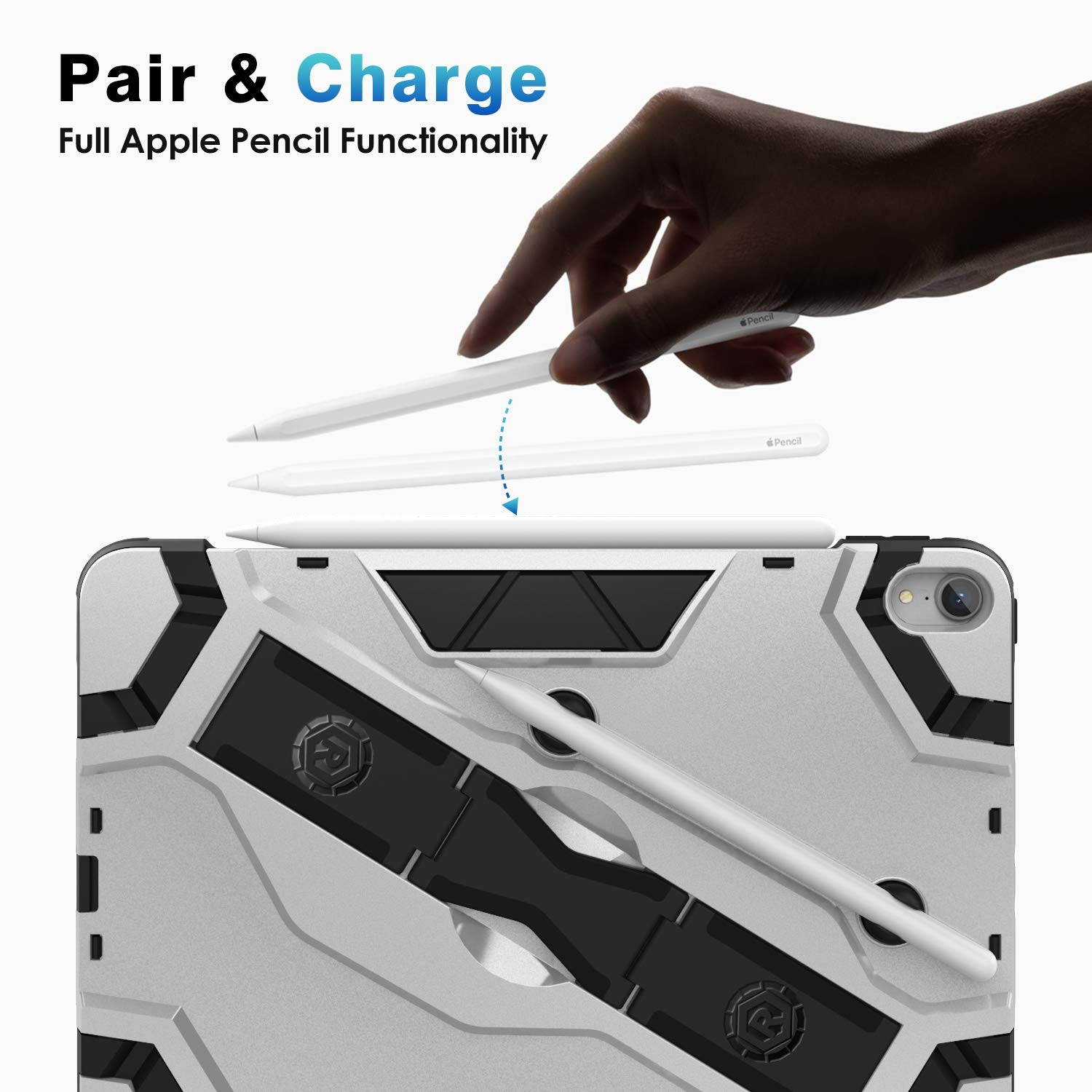 MoKo Case Fit iPad Pro 11" 2018 [Support Pencil Charging] Heavy Duty Shockproof High Impact Resistant Armor Protective Cover with Kickstand and Pencil Holder Fit iPad Pro 11 2018 Case - Silver