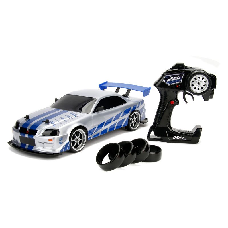 Jada Toys Fast & Furious Elite Drift RC 2002 Nissan Skyline GT-R (BNR34) Remote Control Vehicle 1:10 Scale Candy Silver