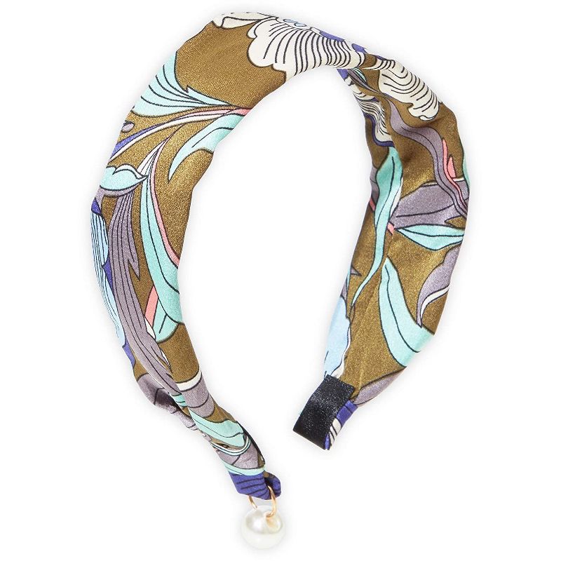 Glamlily 2 Pack Vintage Boho Satin Women's Headbands, Floral Print with Pearls, 5 x 1.7 x 6 in