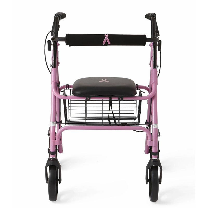 Medline Folding Walker Rollator with 8 inch Wheels - Breast Cancer Awareness
