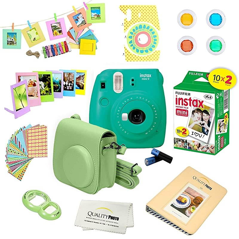 Instax Mini 9 Instant Camera w/ Instax Mini 9 Instant Films (20 Pack) + A14 Pc Deluxe Bundle for  Instax Mini 9 Camera (cobalt blue)