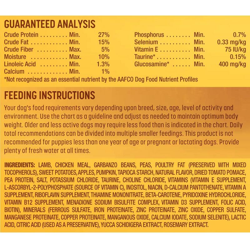 Nature's Recipe Grain Free Lamb, Sweet Potato & Pumpkin Recipe Adult Dry Dog Food - 12lbs