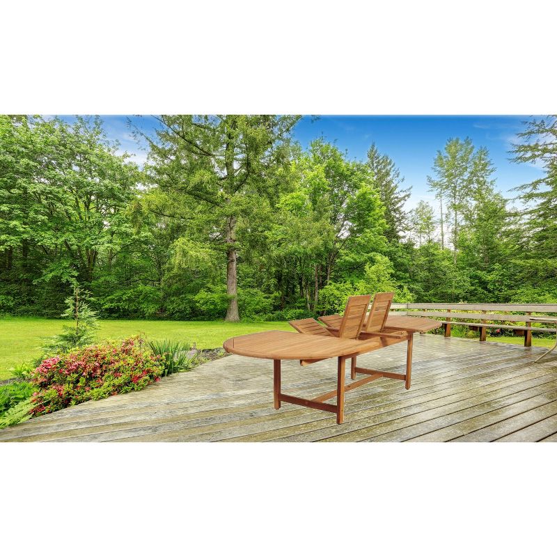 City Villa 11pc Patio Teak Wood Wicker Double-Extendable Oval Dining Set - International Home Miami