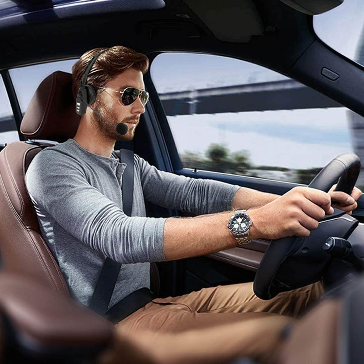 Bluetooth Headset 5.0 with Noise Cancelling Mic 16Hrs Talktime Wireless Phone Headset for Truck Driver Call Center Office