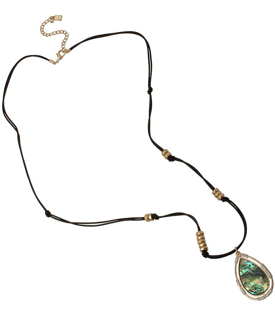 Robert Lee Morris Soho Abalone Teardrop Pendant Wire Wrapped Detail Necklace