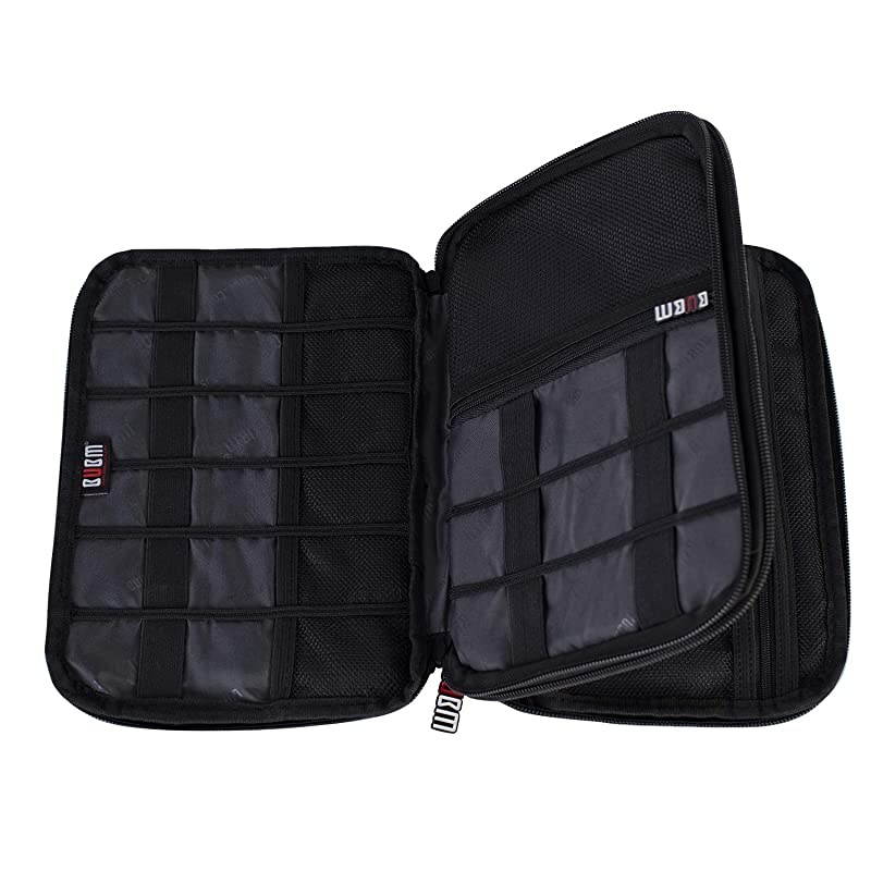 Double Layer Electronic Accessories Organizer, Travel Gadget Bag for Cables, USB Flash Drive, Plug and More, Perfect Size Fits for iPad Mini (Medium, Black)