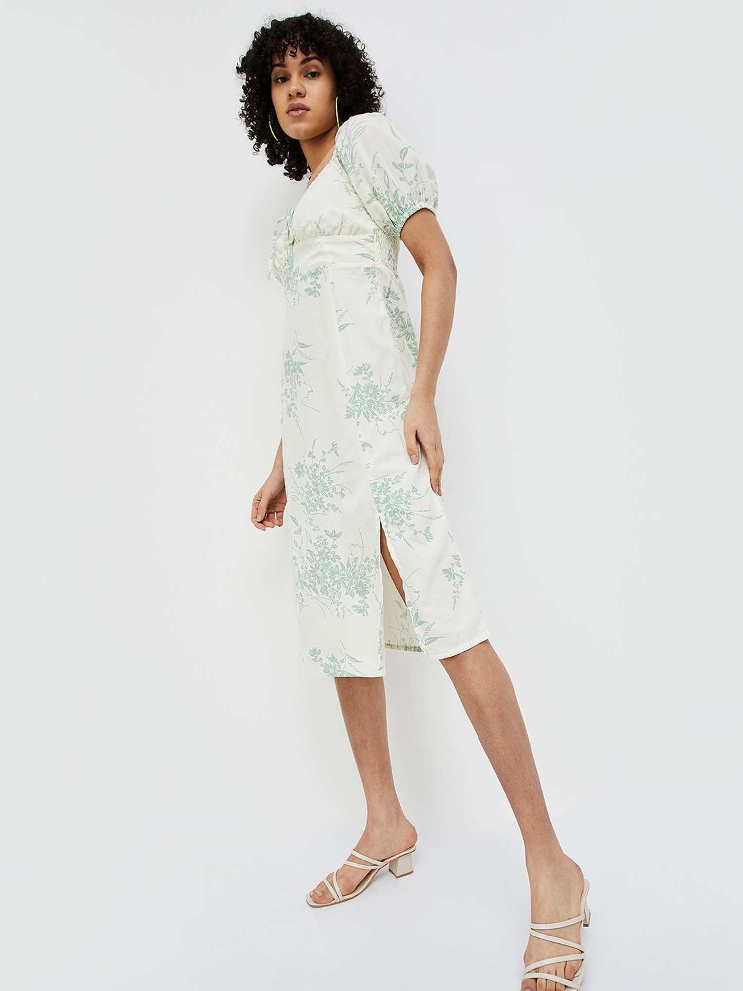 Ginger by Lifestyle Off White Floral Print Midi Dress