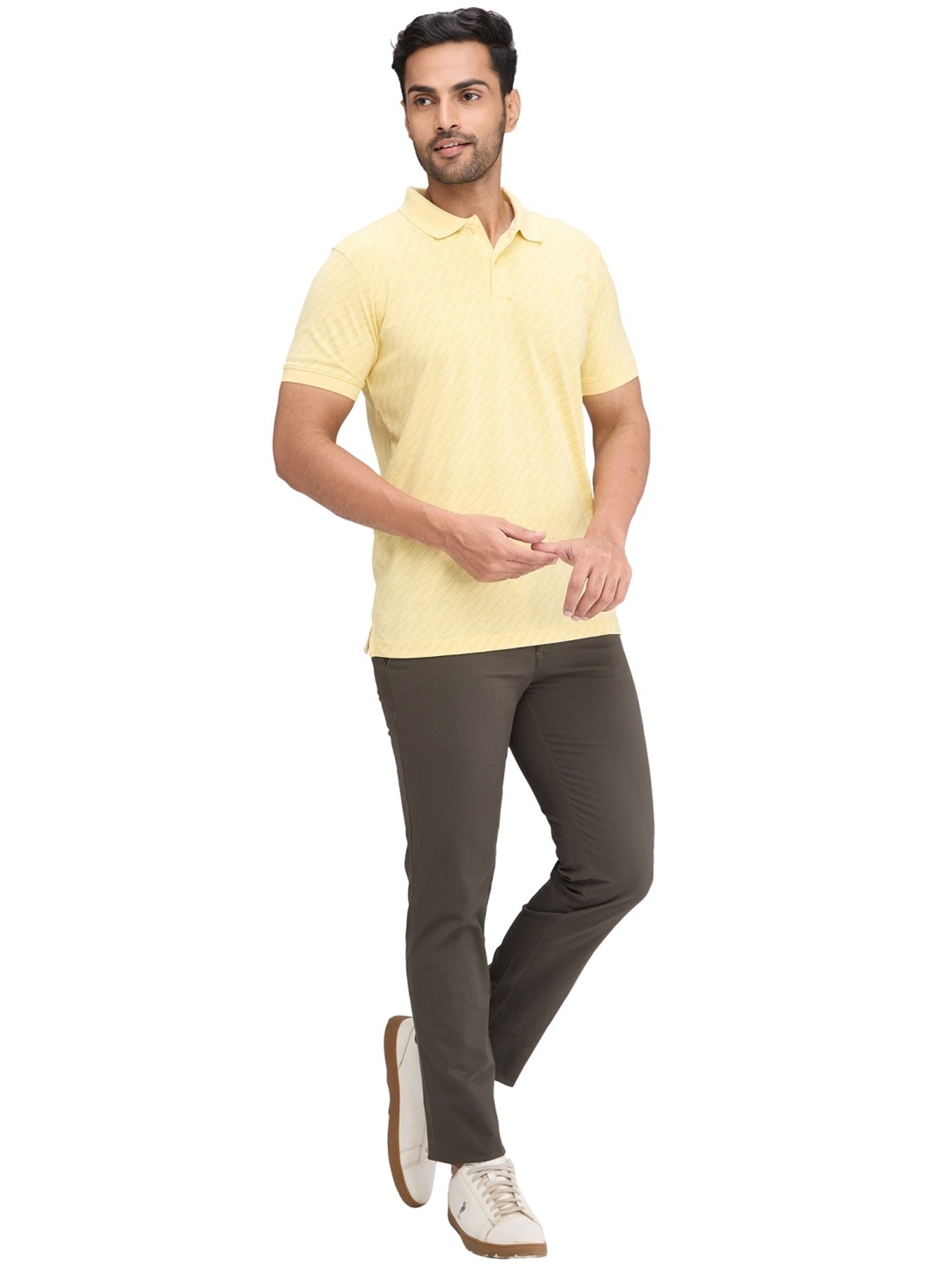 Park Avenue Yellow Slim Fit Printed Polo T-Shirt