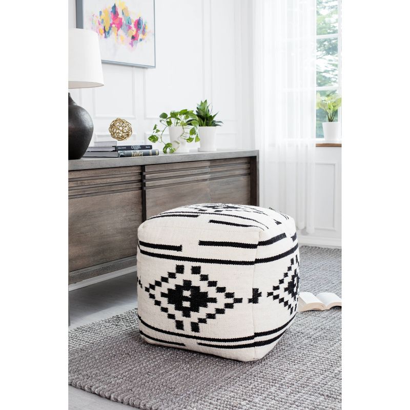 Noir Noor Pouf Black/White Geometric - Anji Mountain