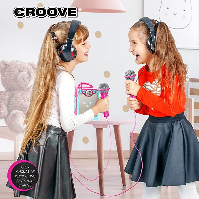 Karaoke Machine for Kids | Karoke Set with 2 Microphones | Bluetooth/AUX/USB Connectivity | Pink Kareoke Machine for Girls | Portable Singing Machine with Flashing Disco Lights