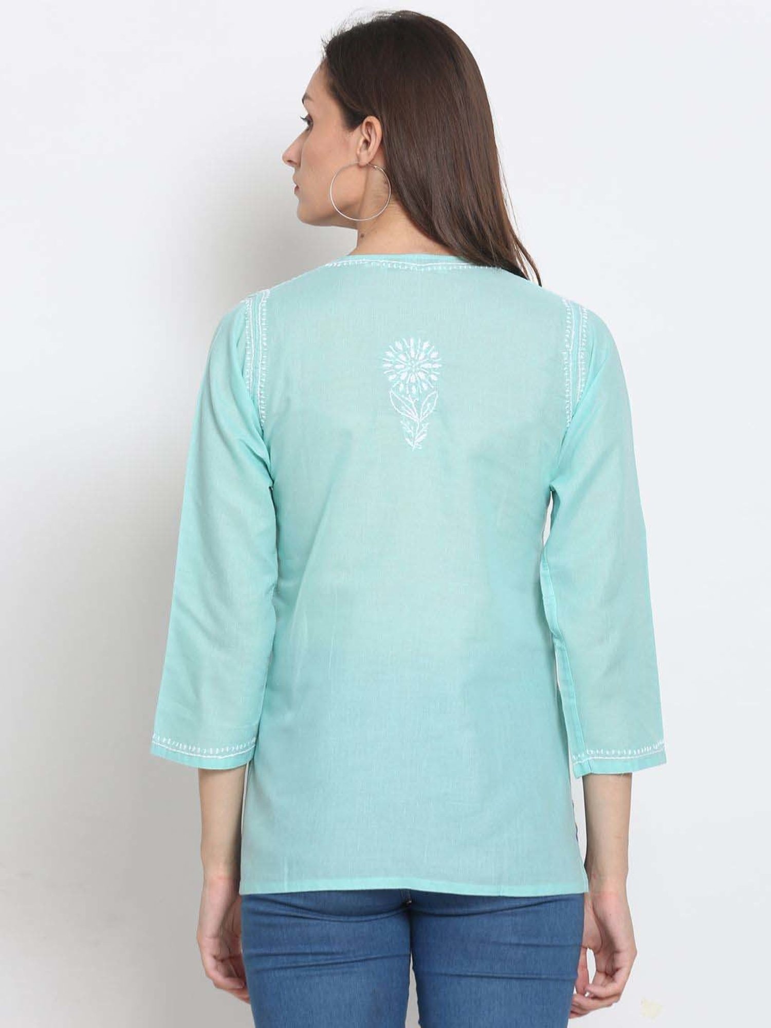 PARAMOUNT CHIKAN Mint Green Cotton Chikankari Straight Kurti