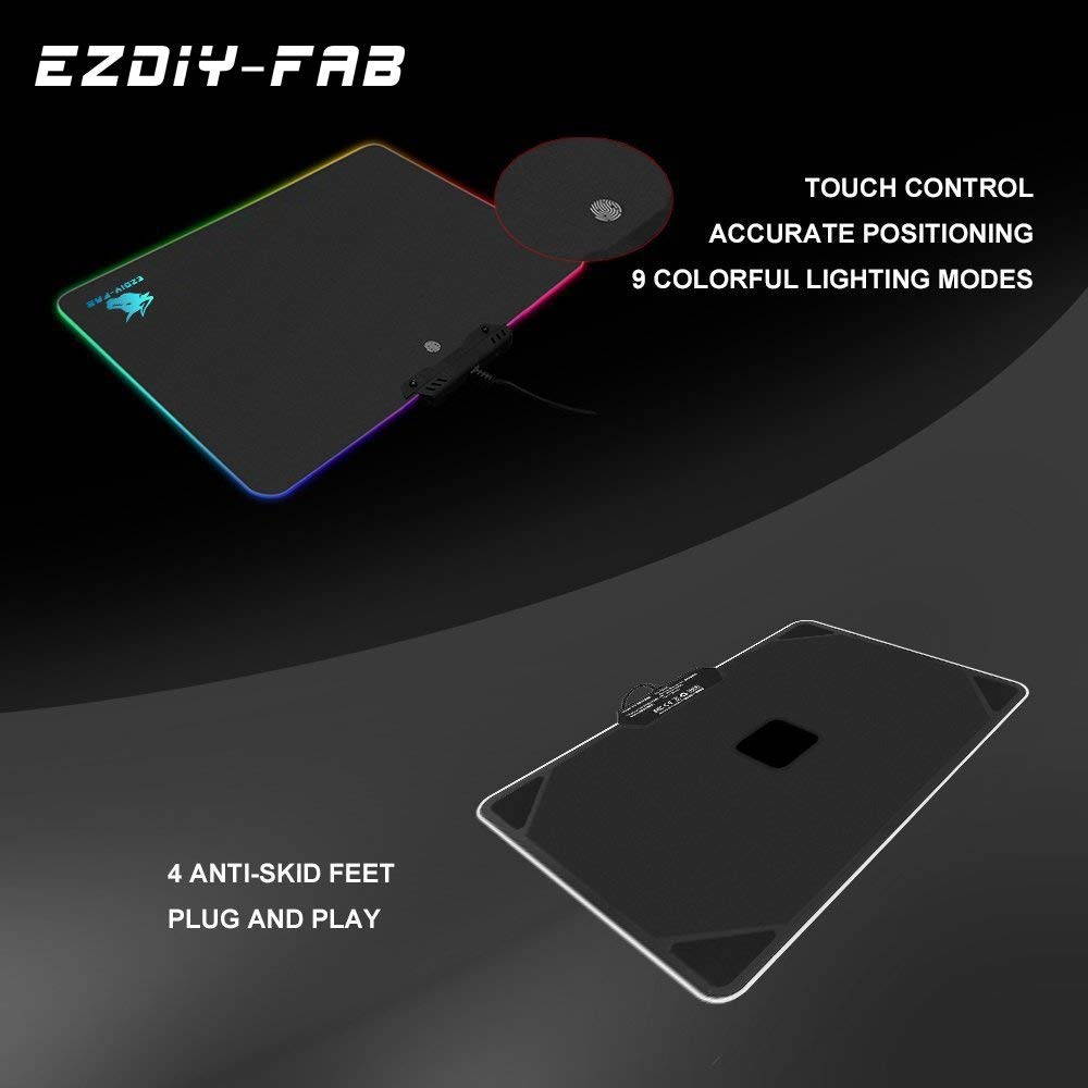 RGB LED Mouse Pad mat, Led Gaming RGB Mouse Pad-Comfortable RGB Lighting Big Hard Computer Mice Mat for Gamer, Waterproof,14.8x11.9 Inches Black