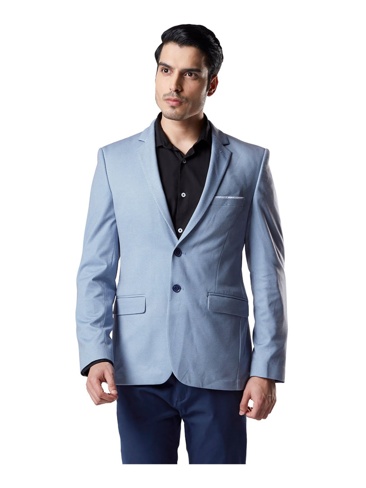 Raymond Medium Blue Self Print Blazer