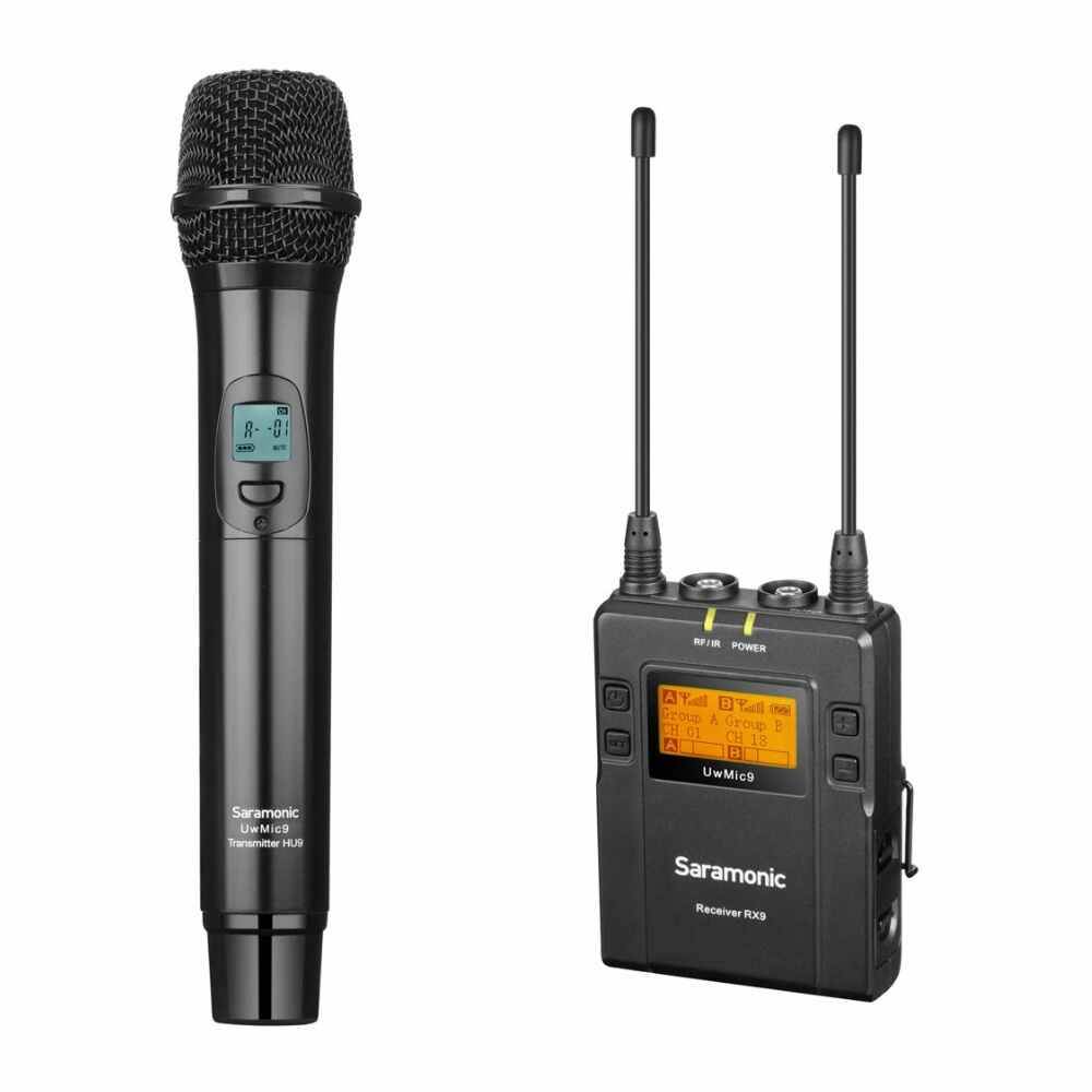 saramonic uwmic9 uhf wireless handheld microphone system with handheld mic with transmitter, receiver unit with camera mount & xlr/3.5mm outputs