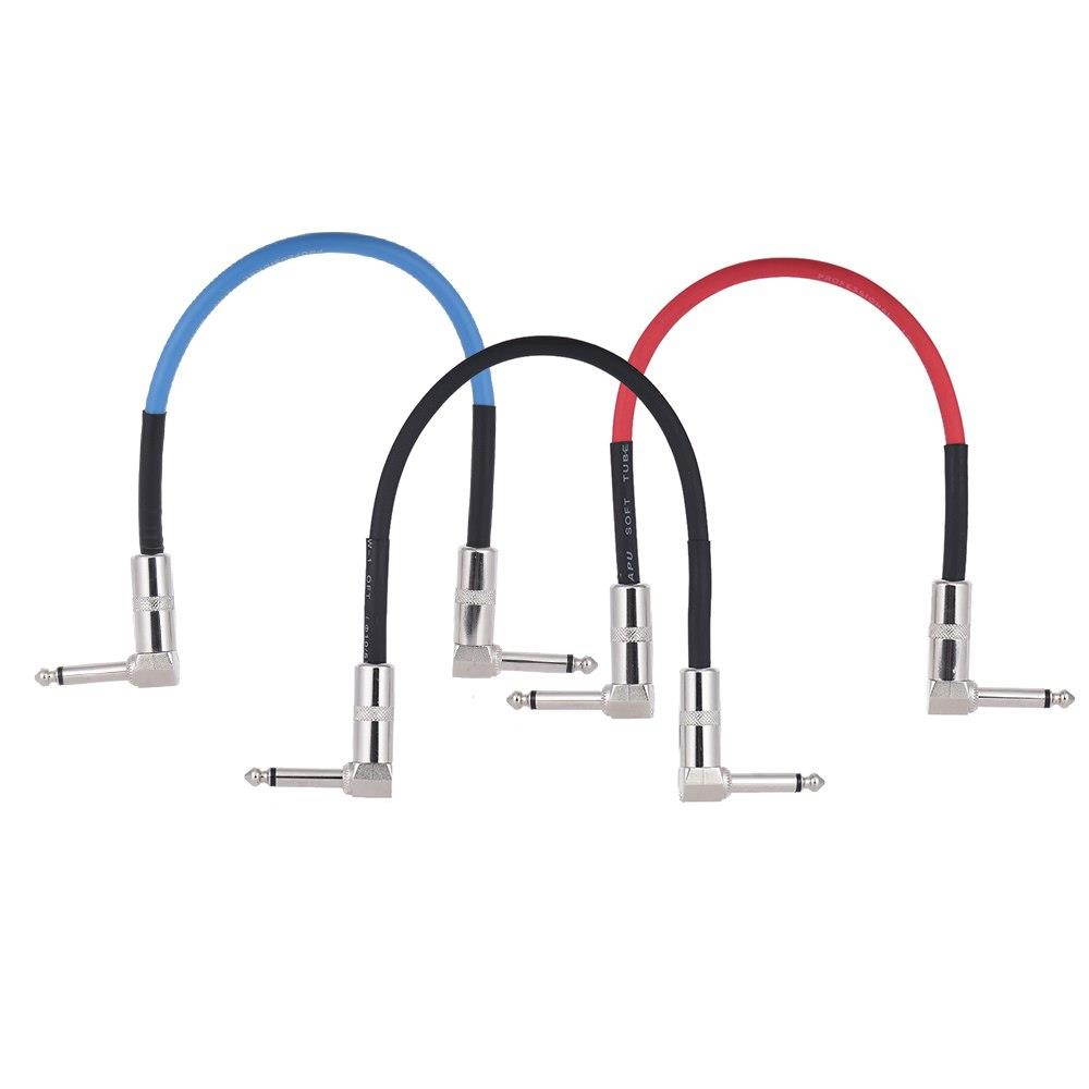 3-pack 10 Inch Guitar Effect Pedals Pedalboard Cables Connector PVC with 6.35mm 1/4" Right Angle Plug