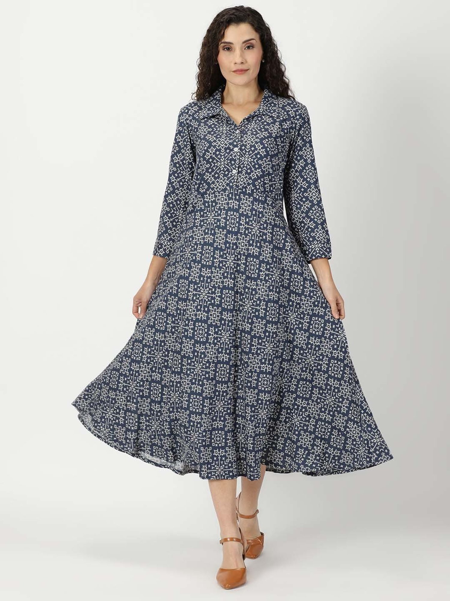 Saffron Threads Blue Printed Ethnic Dresses