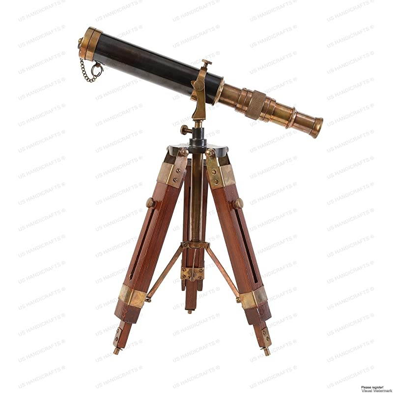 Decor Telescope Vintage Marine Gift Functional Instrument Collectables Gift Item Brass Antique + Wood