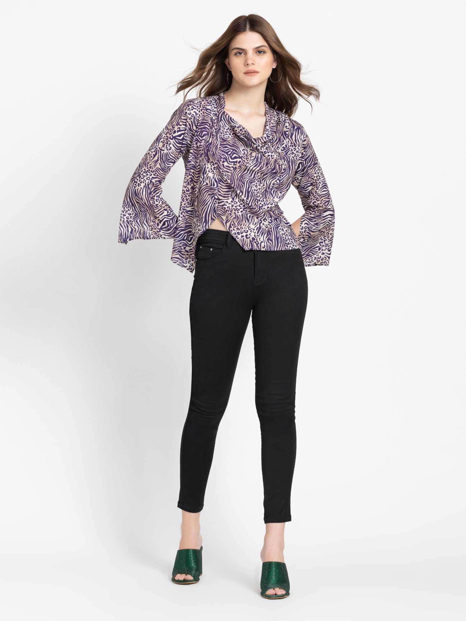 SHAYE Beige & Purple Printed Top