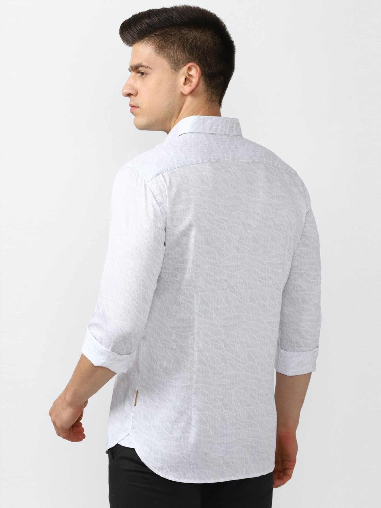V Dot White Slim Fit Printed Shirt