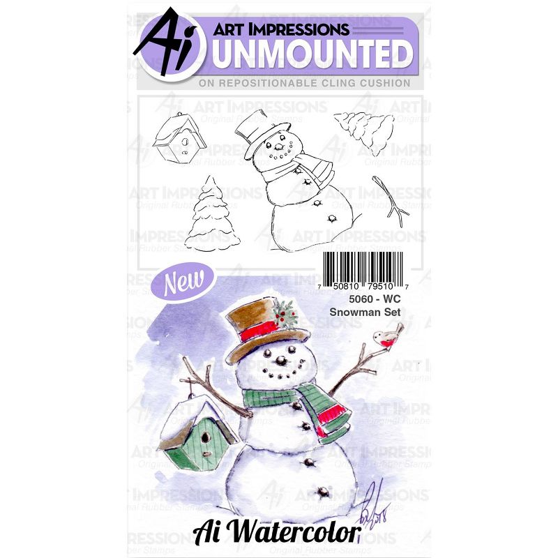 Art Impressions Watercolor Cling Rubber Stamps-Snowman