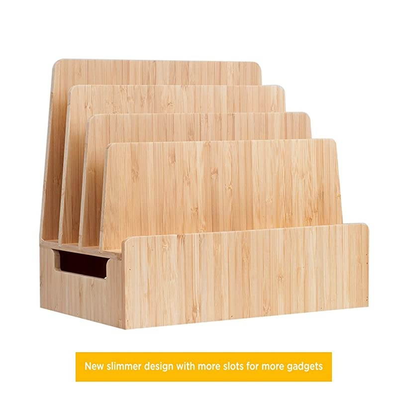 Bamboo Charging Station Multi Device Organizer Slim Version w 5USB Port Charger Included for Smartphones Tablets and Laptops