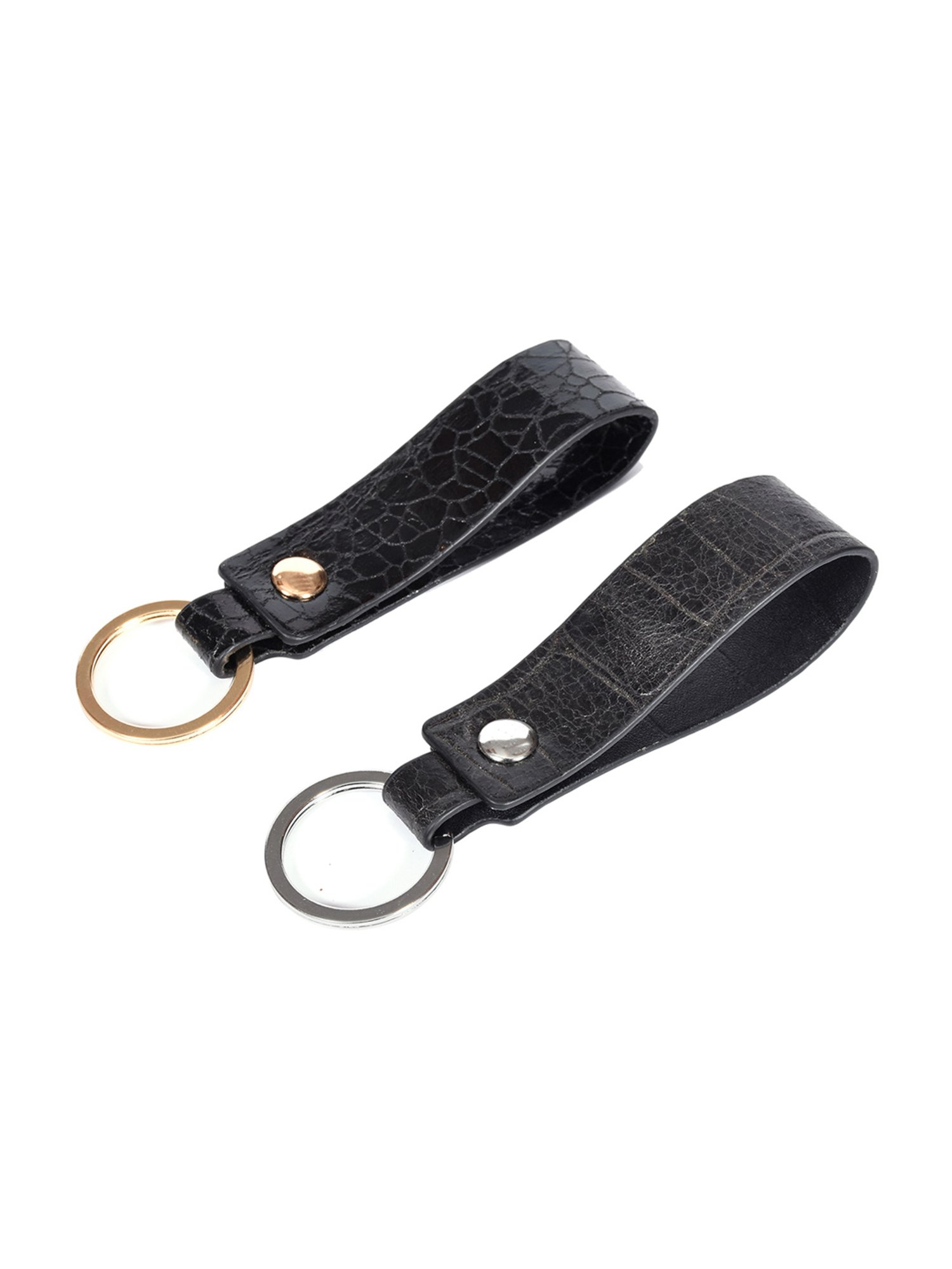 SASSORA Black Leather Keychain Key Ring Holders Anniversary Gift, Birthday Gift - Pack of 2