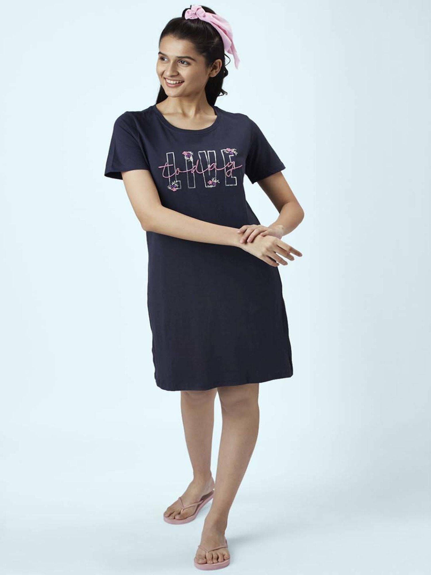 Dreamz by Pantaloons Navy Cotton Printed Sleep Tee