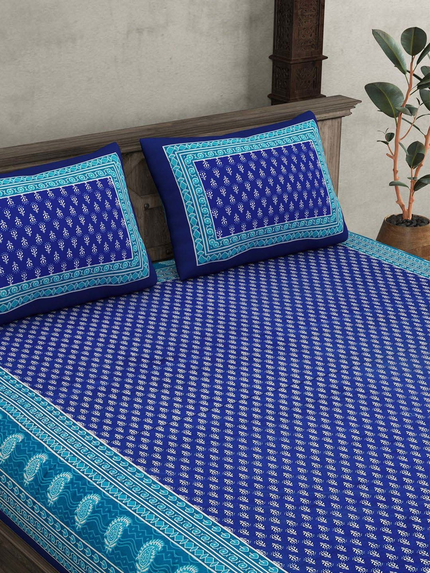 JaipurFabric Navy 100% Pure Cotton 120 TC Double Bedsheet with 2 Pillow Covers