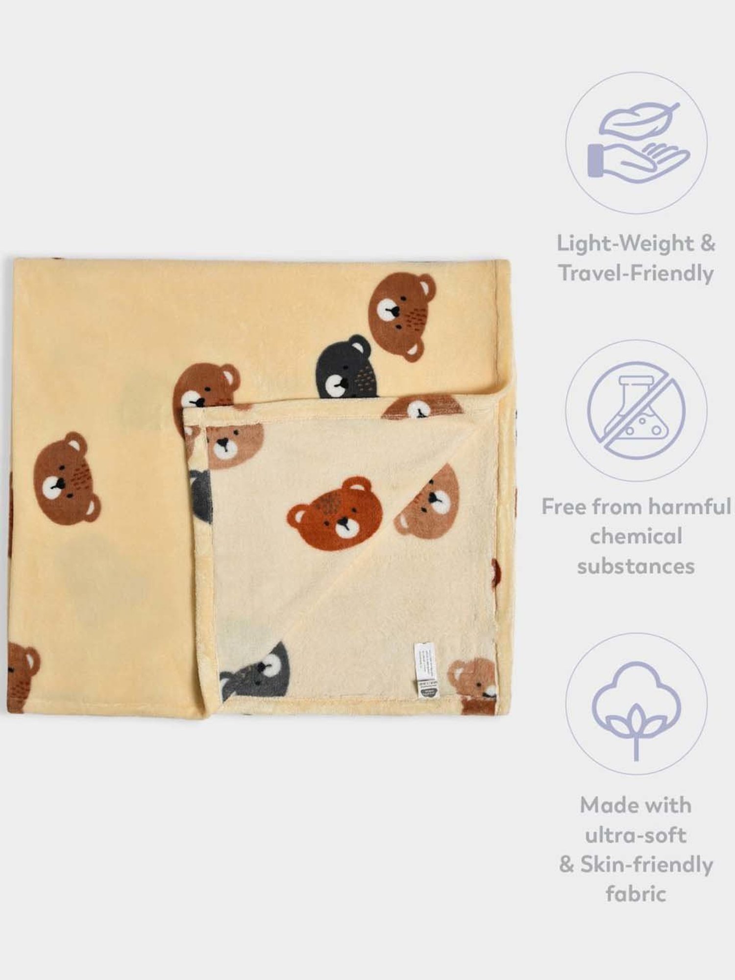 MiArcus Cream Polyester 210 GSM Face Printed Flurry Knitted Blanket