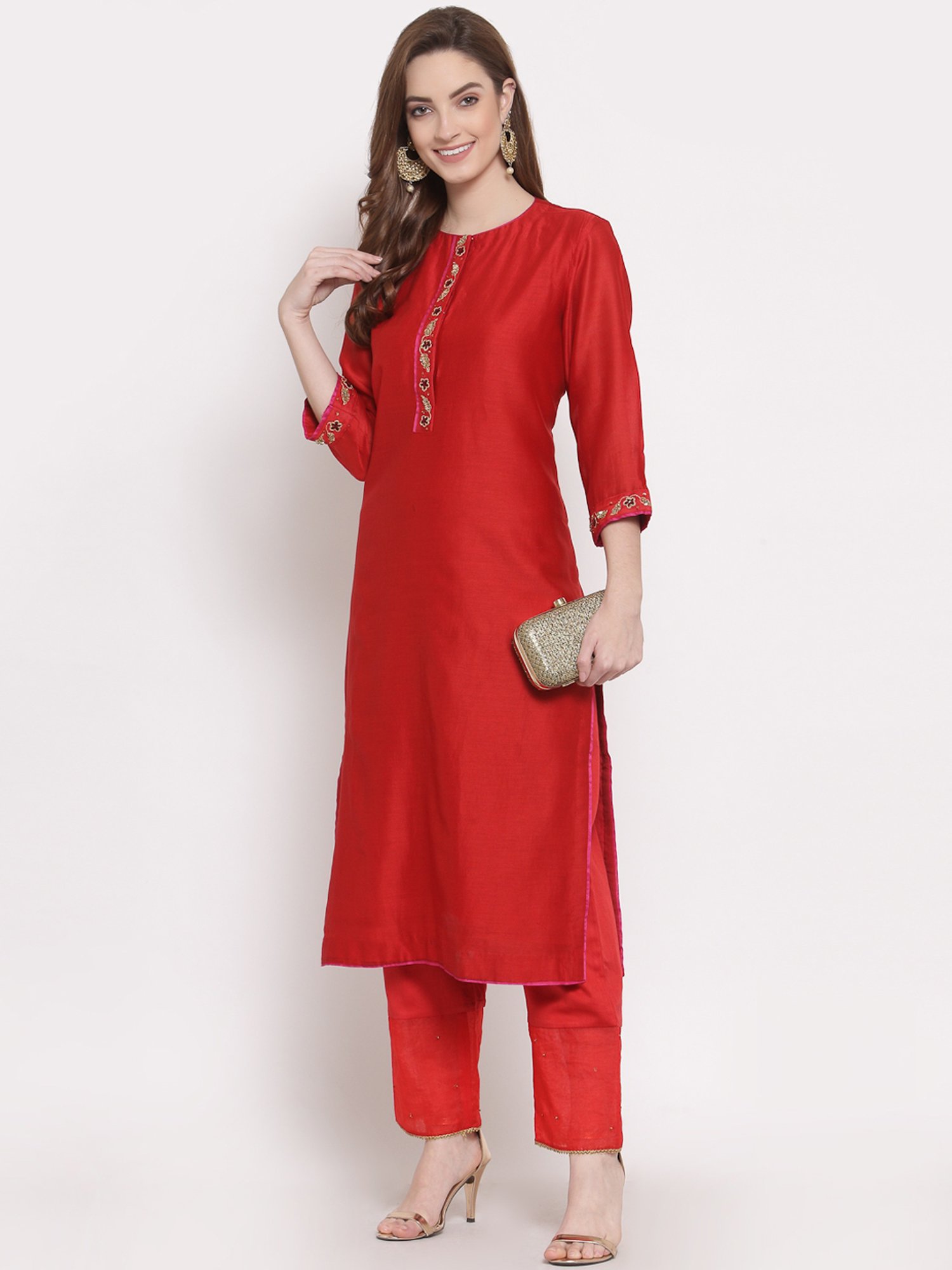 DART STUDIO Red Embroidered Palazzos