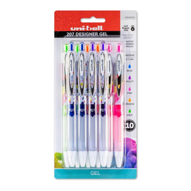 10ct Gel Pens 207 Designer .7 Medium Assorted Fashion Colors - Uni-Ball