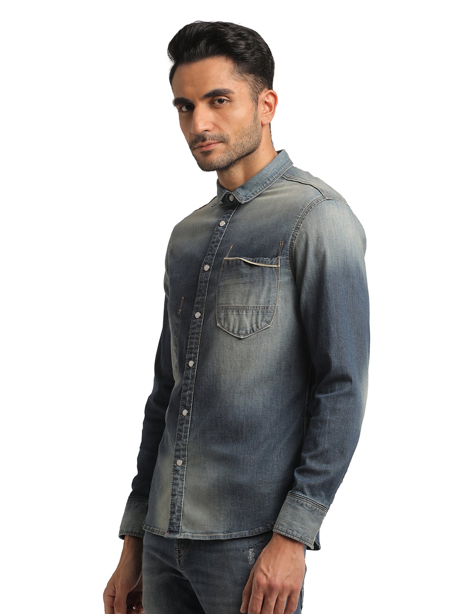 EVERBLUE Medium Blue Regular Fit Shirt
