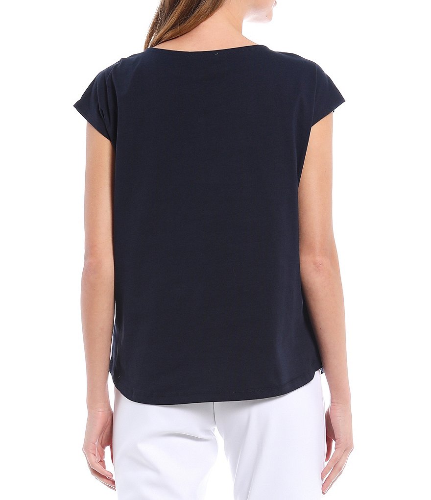 Tommy Hilfiger Lace Trim Crew Neck Cap Sleeve Top