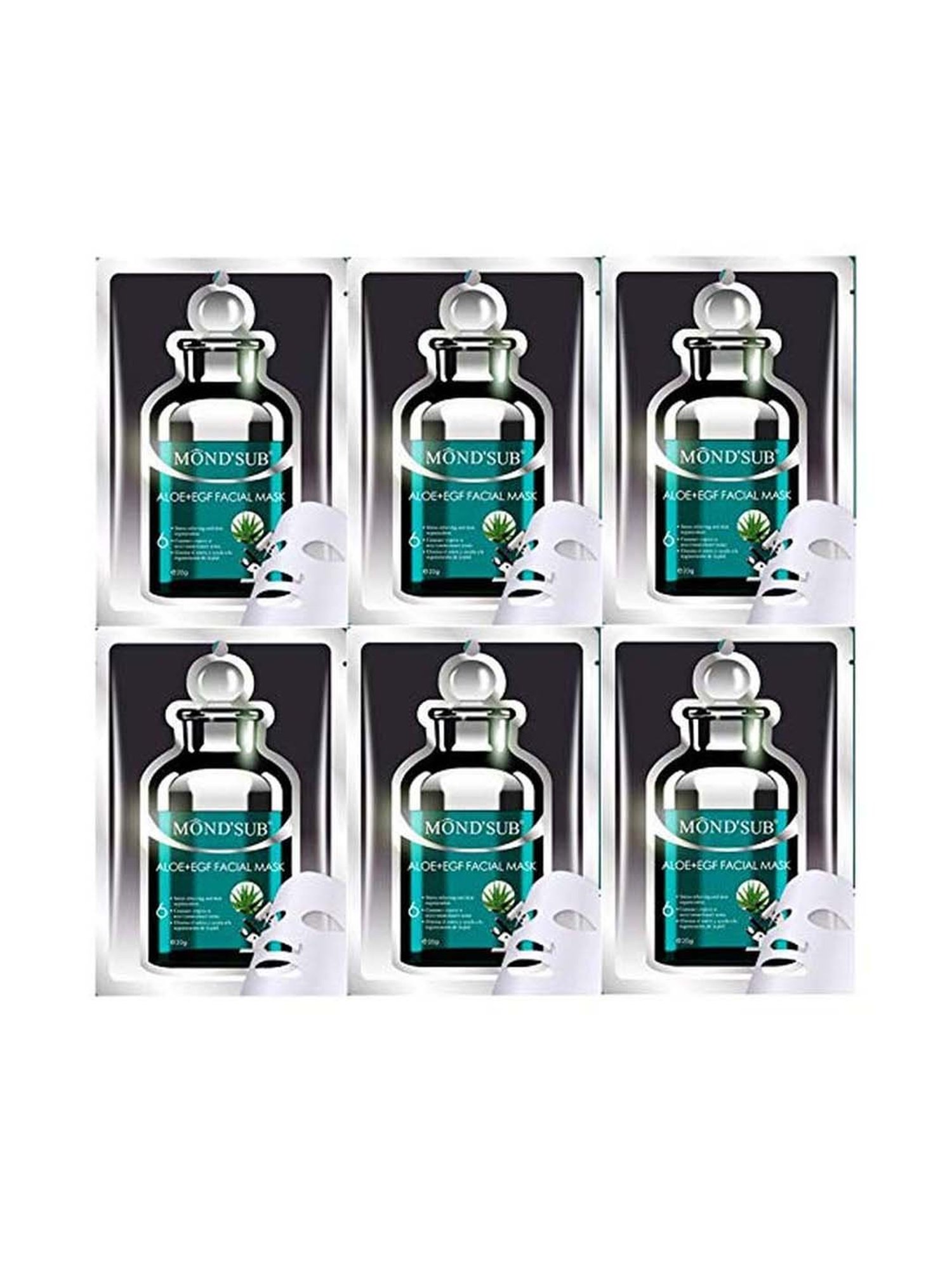 MONDSUB Aloevera EGF Face Sheet Masks (Pack of 6) - 20 gm Each