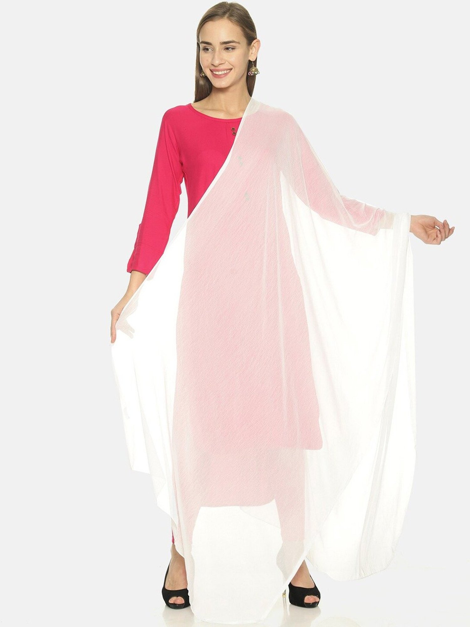 TWIN BIRDS White & Turquoise Plain Dupatta - Pack Of 2