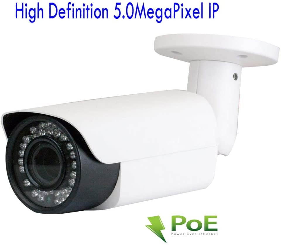 Amview 4Channel 4K H.265 NVR 2592x1920P 5MP PoE IP (2) Bullet 2.8-12mm Varifoval Zoom Lens Security Camera System IP66 ONVIF 42IR