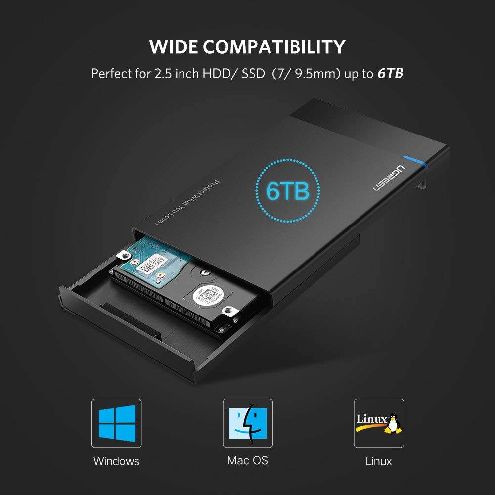 Jansicotek 2.5" Hard Drive Enclosure, USB C 3.1 Gen 2 to SATA External Hard Disk Casefor 9.5/7mm HDD SSD [Support UASP SATA III] 6TB Tool Free for WD Seagate Toshiba Samsung