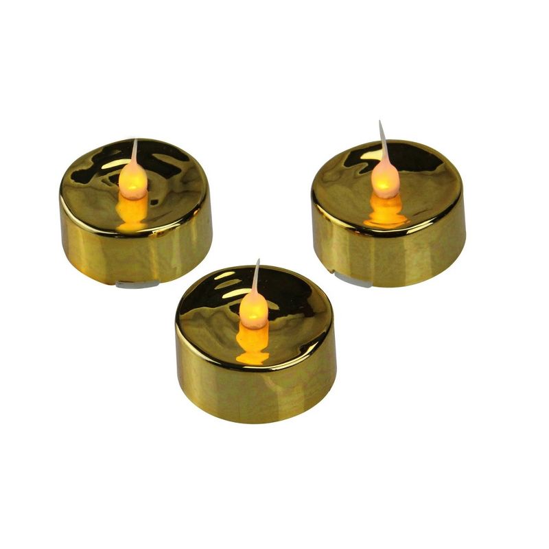 Darice Set of 3 Gold LED Lighted Flickering Flame Tea Light Candles