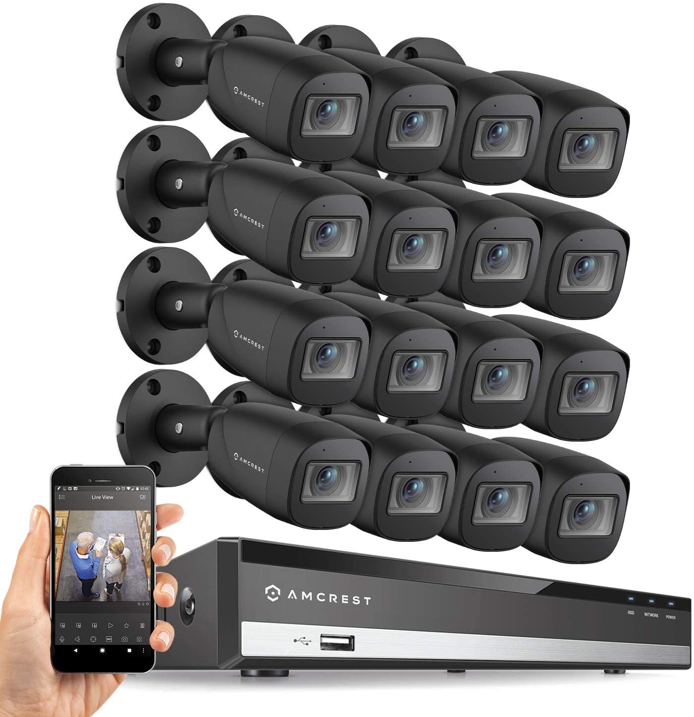 TMEZON 1080P CCTV Camera System 16CH 1080N Lite Surveillance DVR Video Recorder, 16x HD 1920TVL 2.0MP 24leds Indoor Outdoor IR Night IP66 Weatherproof Security System