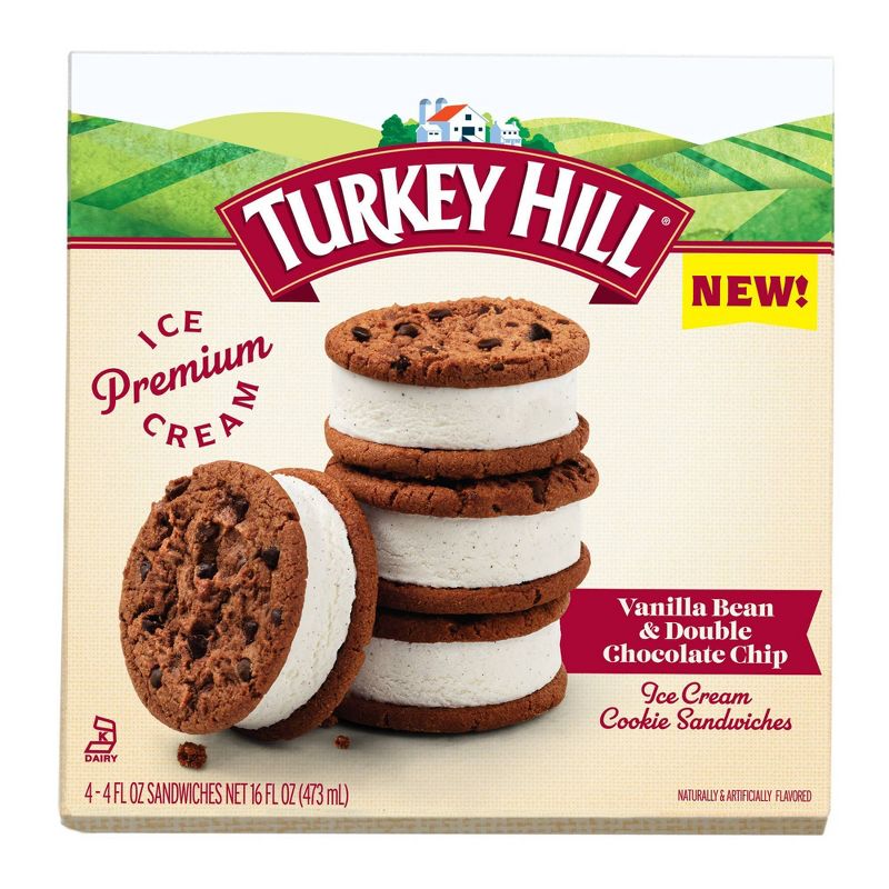 Turkey Hill Vanilla Bean and Double Chocolate Chip Ice Cream Sandwiches - 16oz/4ct