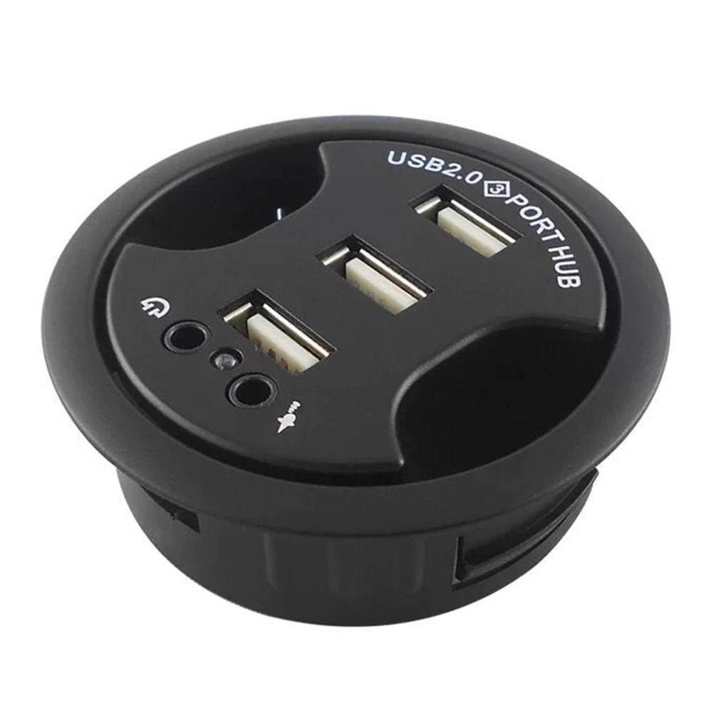 Black USB 2.0 High Speed Stereo Sound Adapter Mobile Accessories Hub 3 Ports Overload Protection Multifunctional Charger Desk