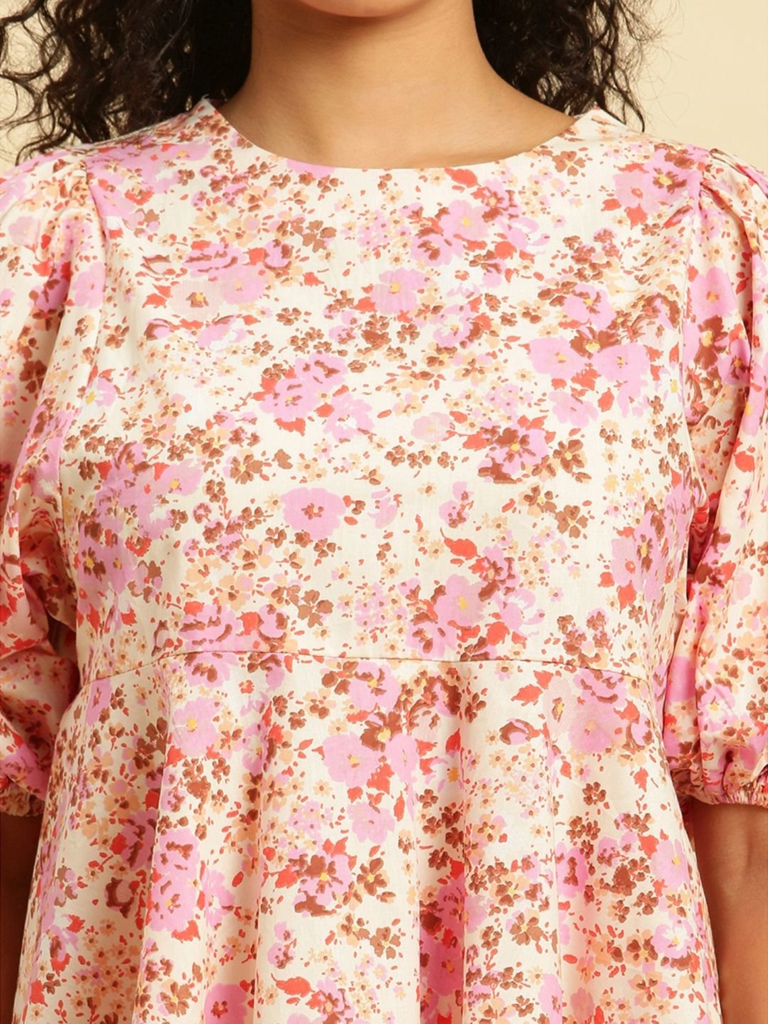 W Pink Cotton Printed Top