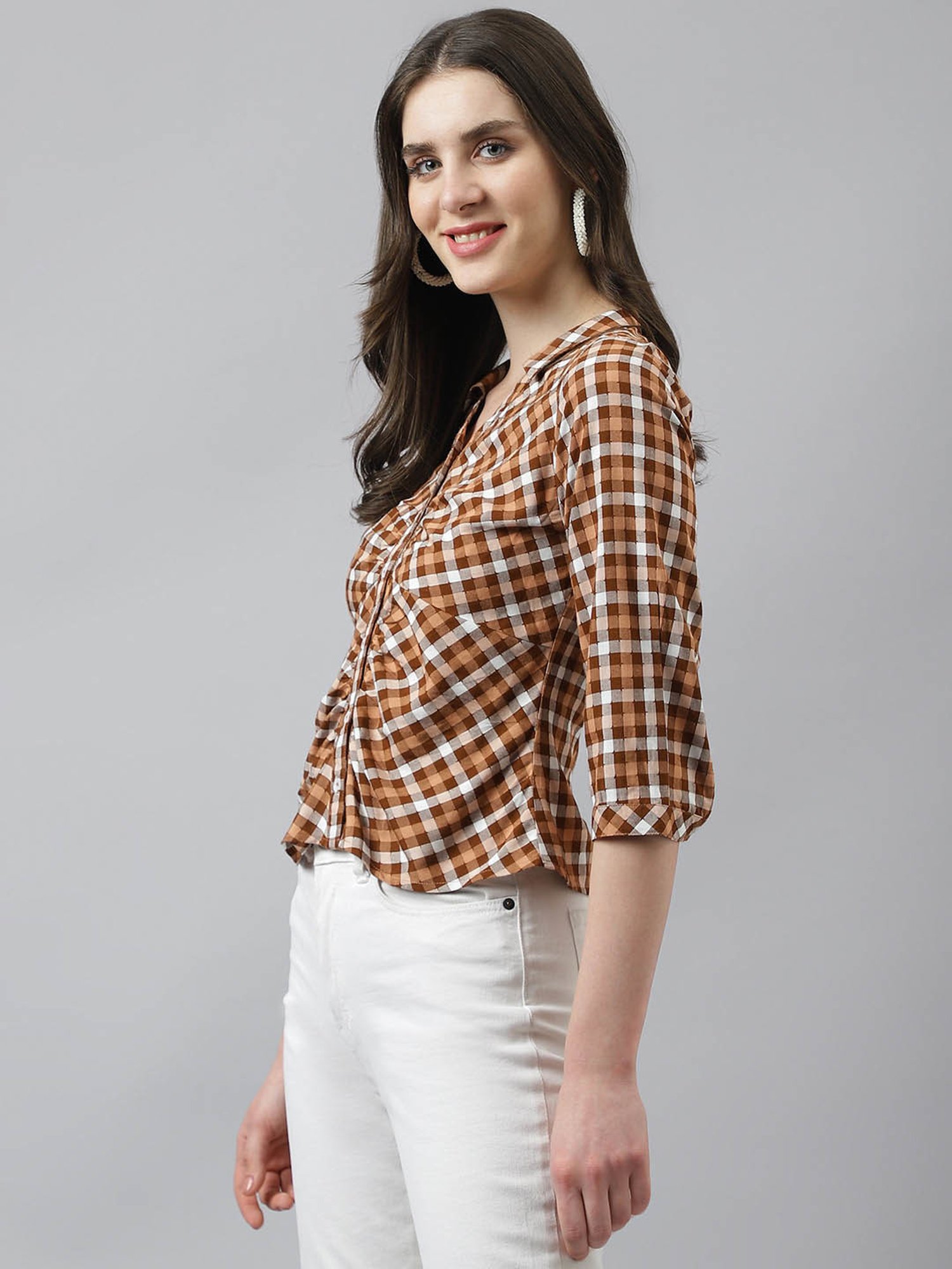 Latin Quarters Brown Checks Top