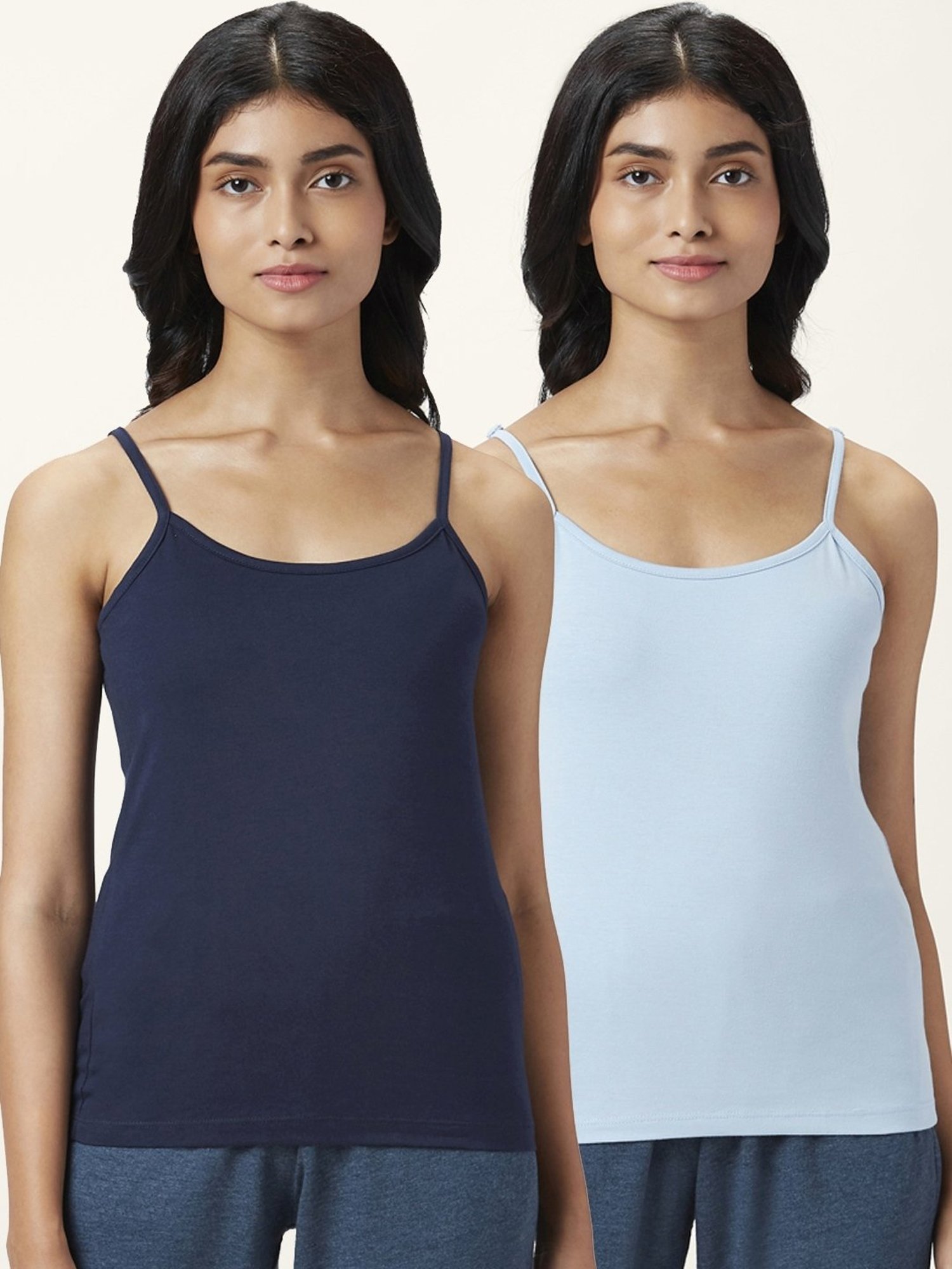 Dreamz by Pantaloons Sky Blue & Navy Cotton Camisoles - Pack Of 2